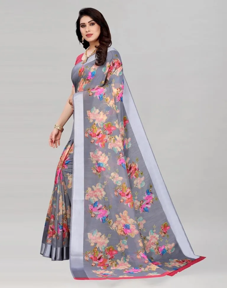 Distinctive Grey Cotton Saree