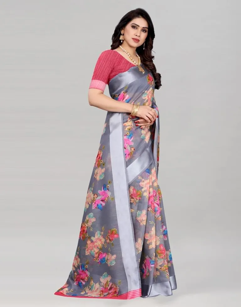 Distinctive Grey Cotton Saree