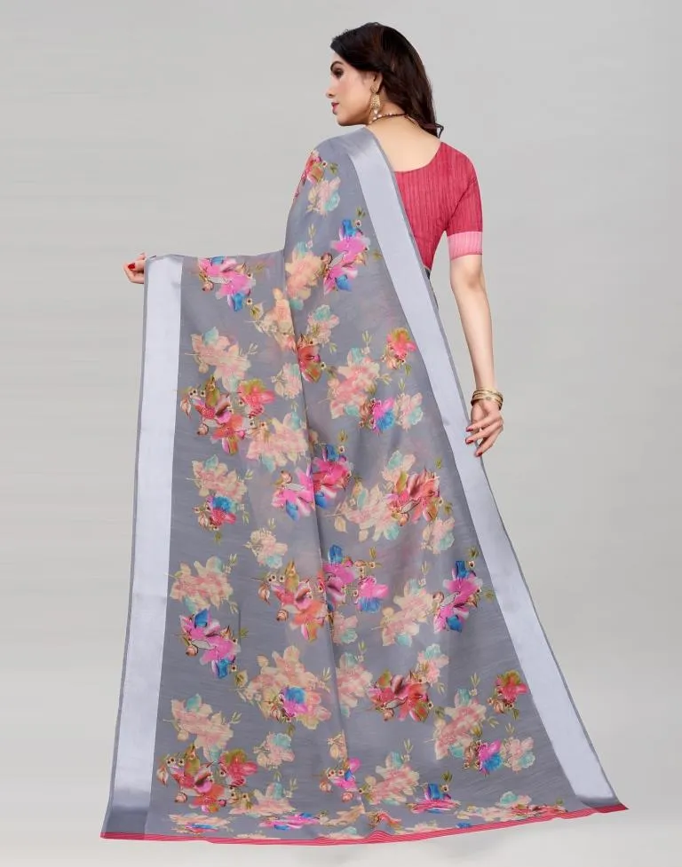 Distinctive Grey Cotton Saree