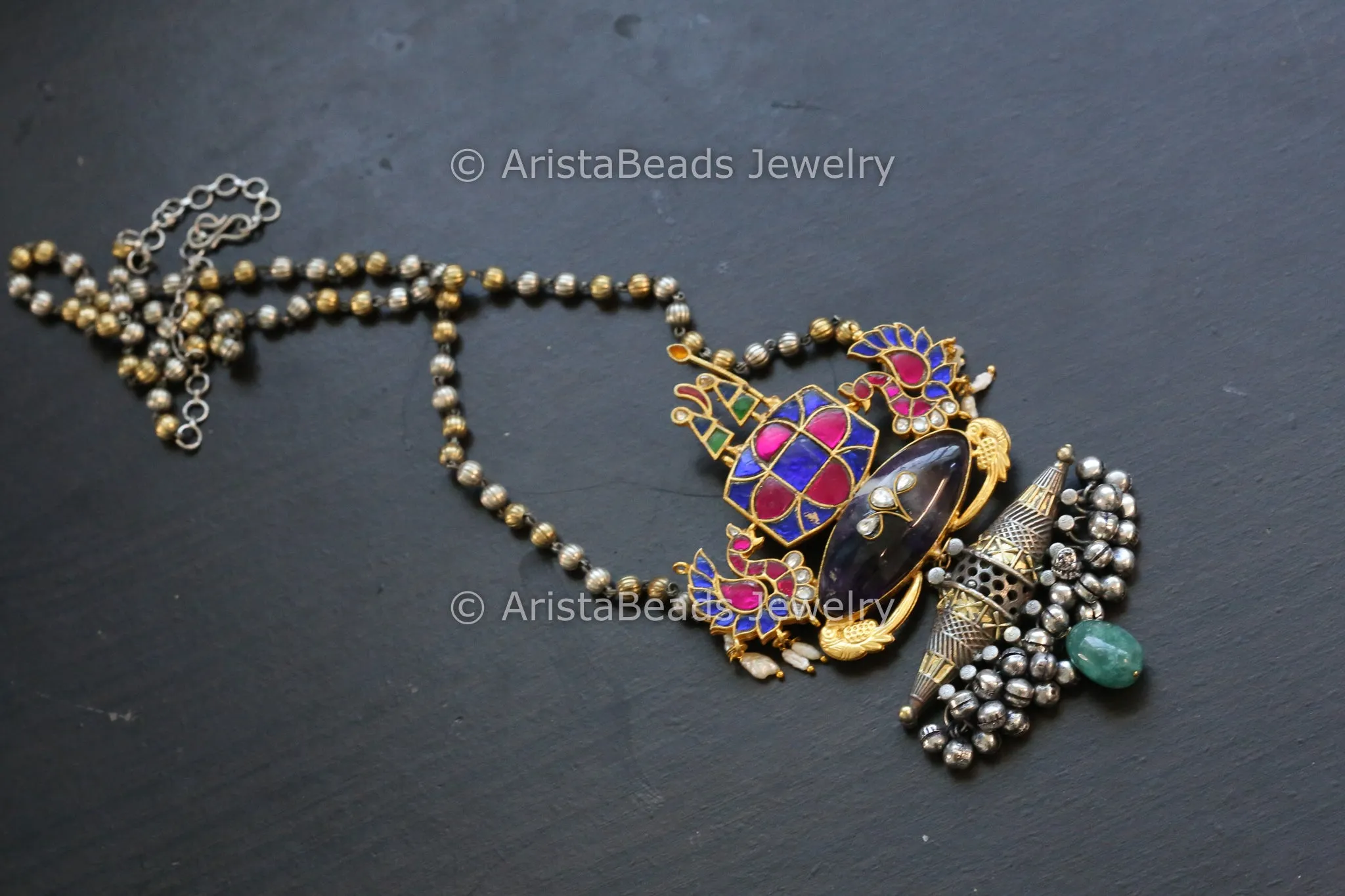 Dual Tone Fusion Jadau Kundan Necklace Set (ABJ-N101-13)