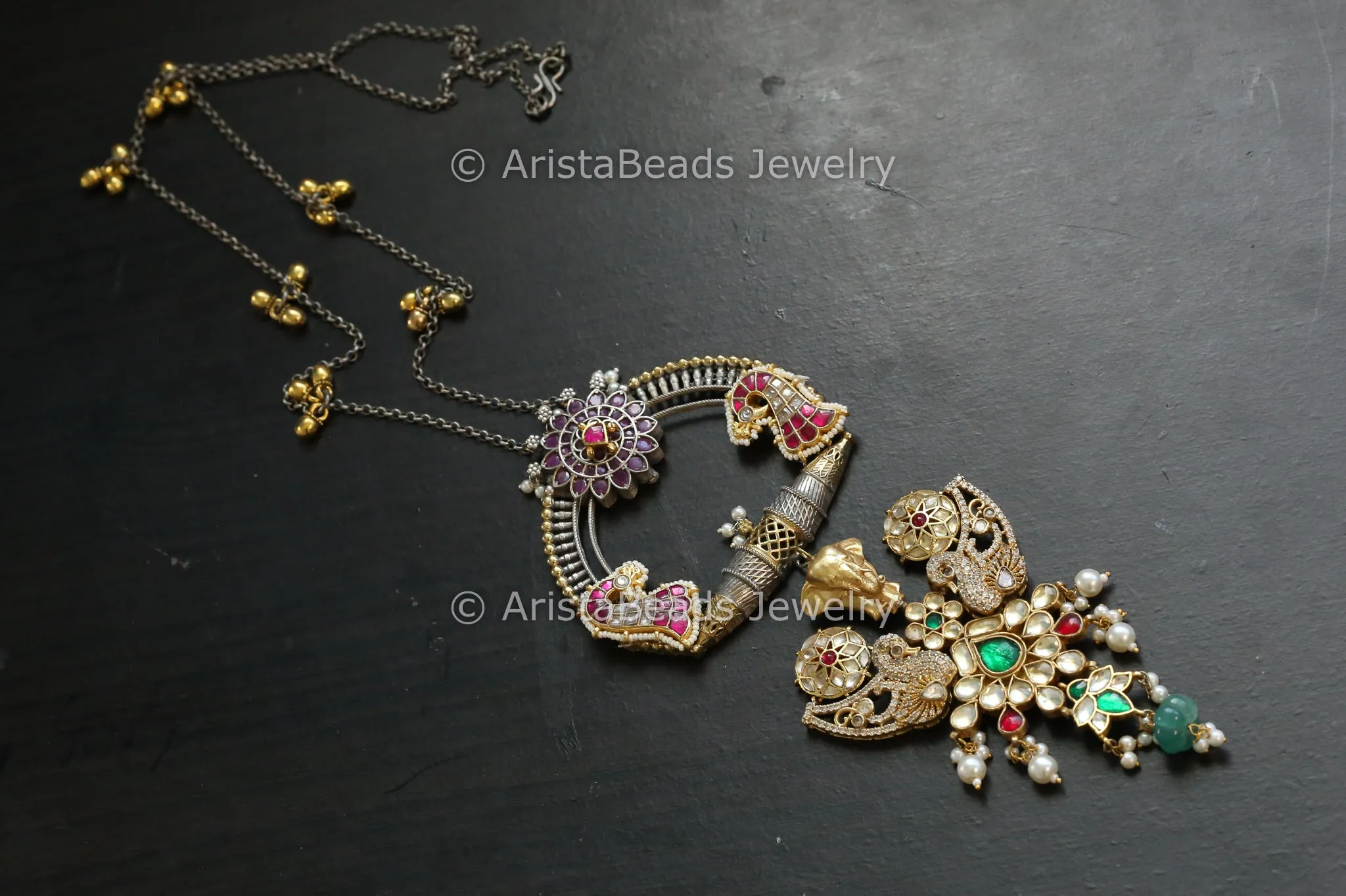 Dual Tone Fusion Jadau Kundan Necklace Set (ABJ-N101-14)