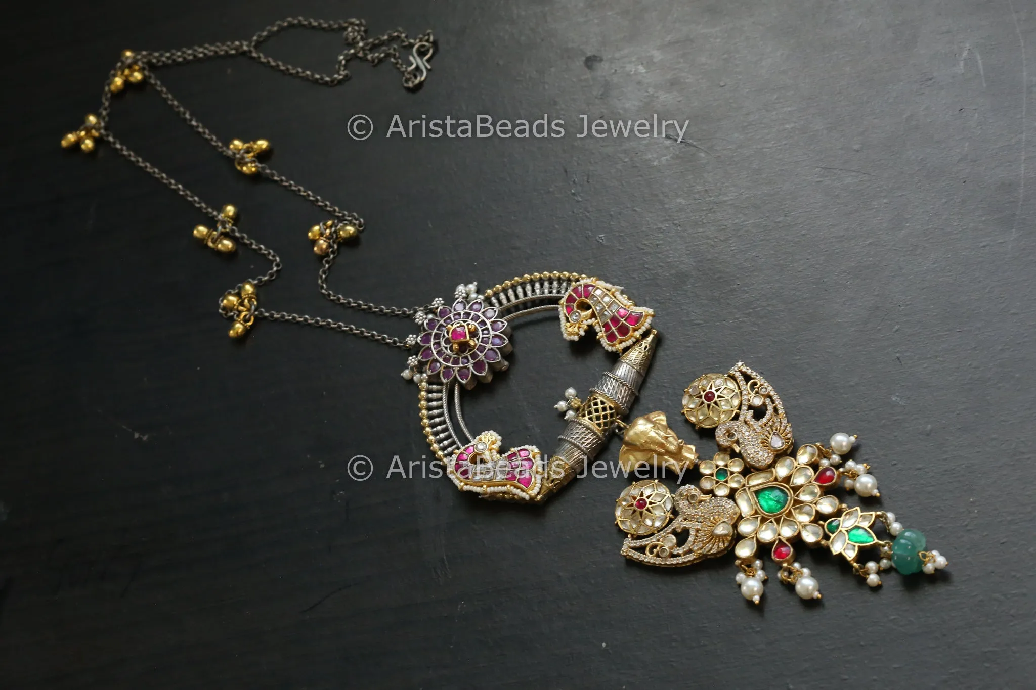 Dual Tone Fusion Jadau Kundan Necklace Set (ABJ-N101-14)