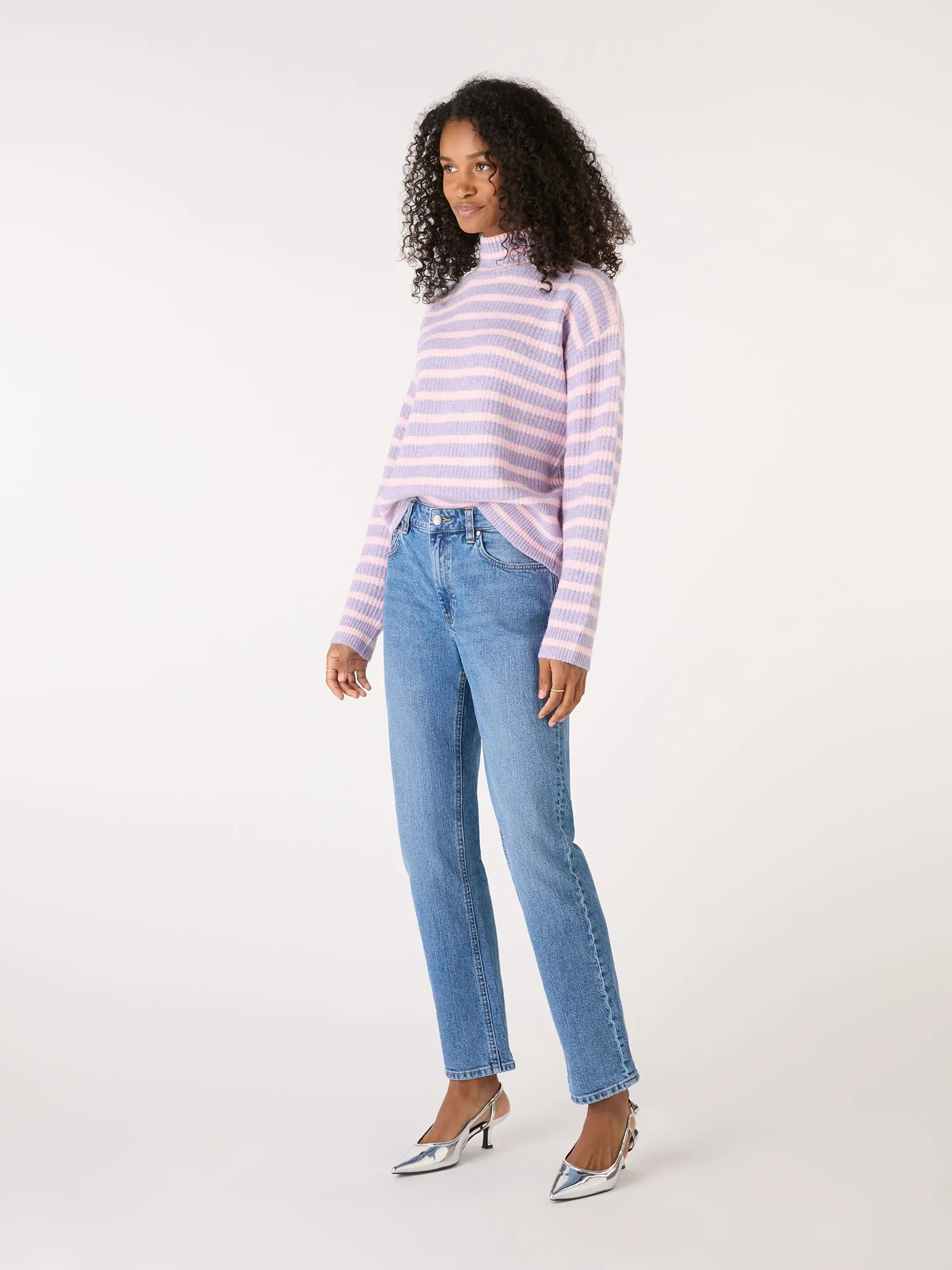 Ebony Stripe Rib Turtleneck Jumper in Lilac