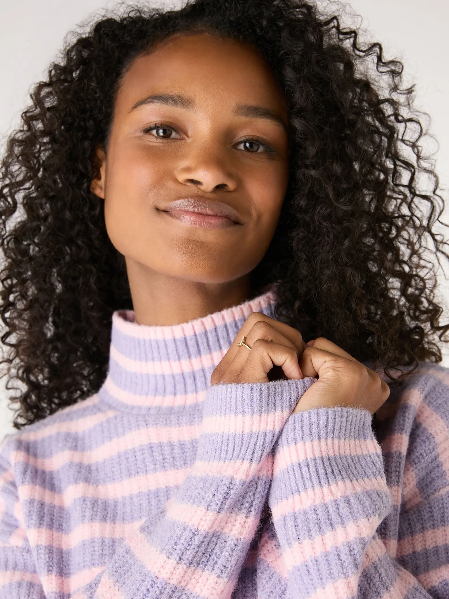 Ebony Stripe Rib Turtleneck Jumper in Lilac