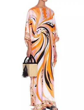 Ethnic Print Colorful Maxi Loose Dress