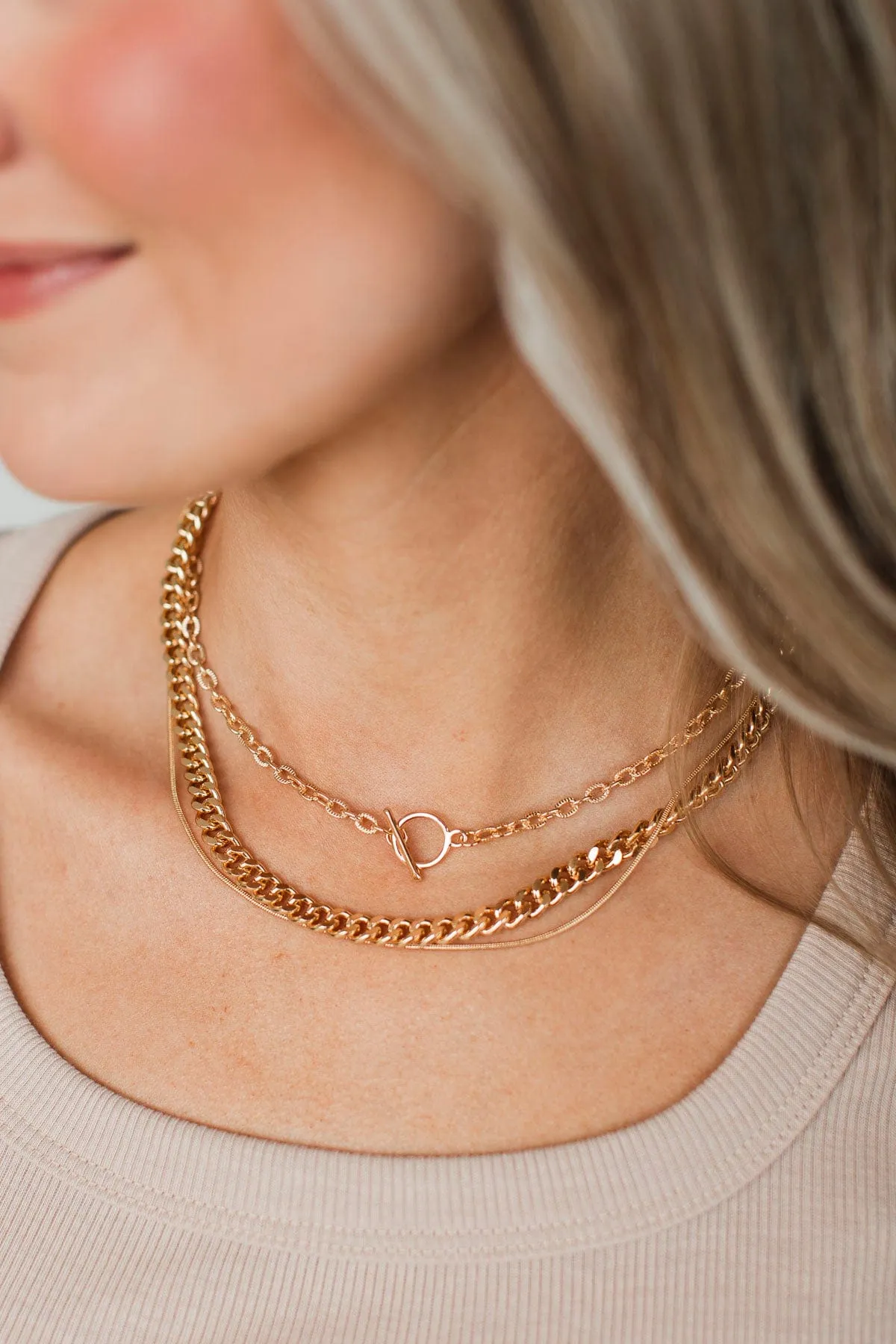 Exciting Moments Layered Chain Necklace- Gold