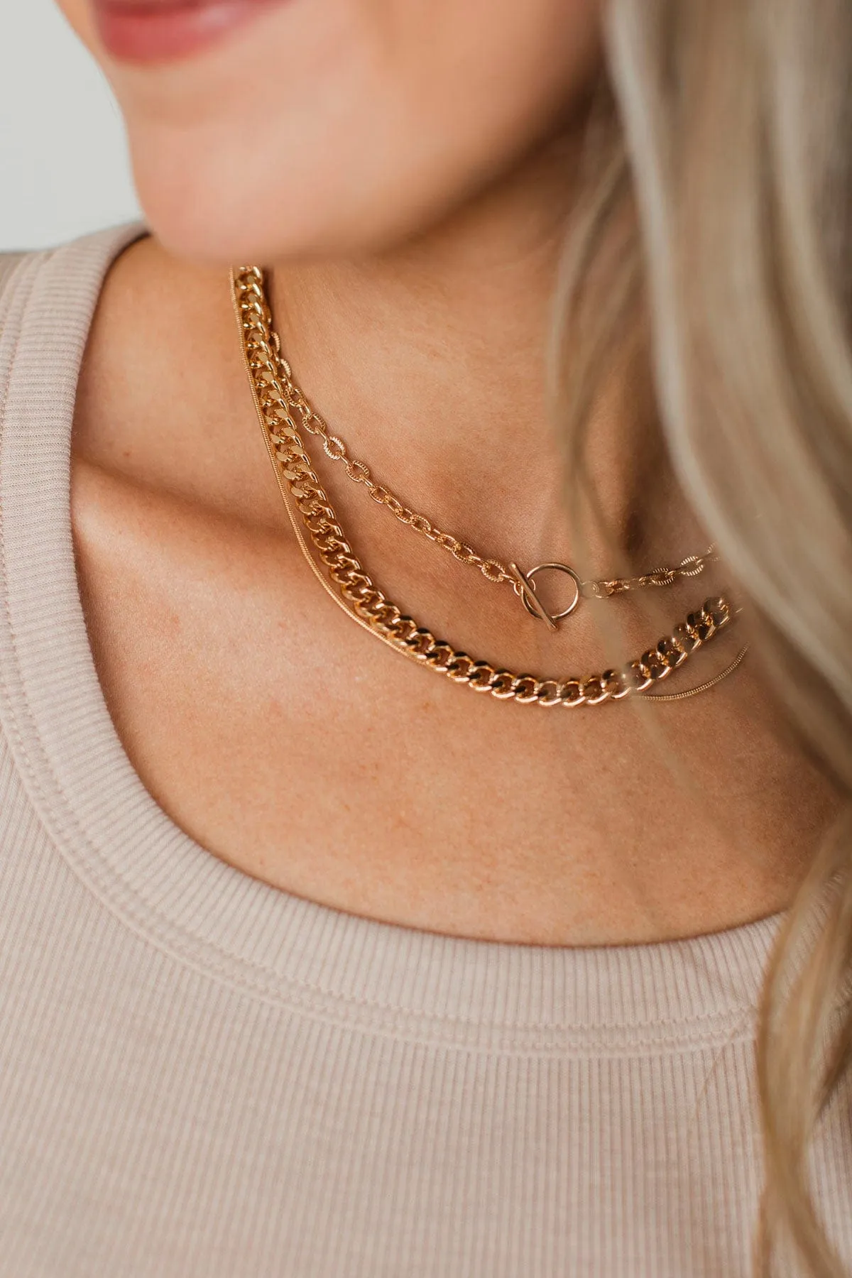 Exciting Moments Layered Chain Necklace- Gold