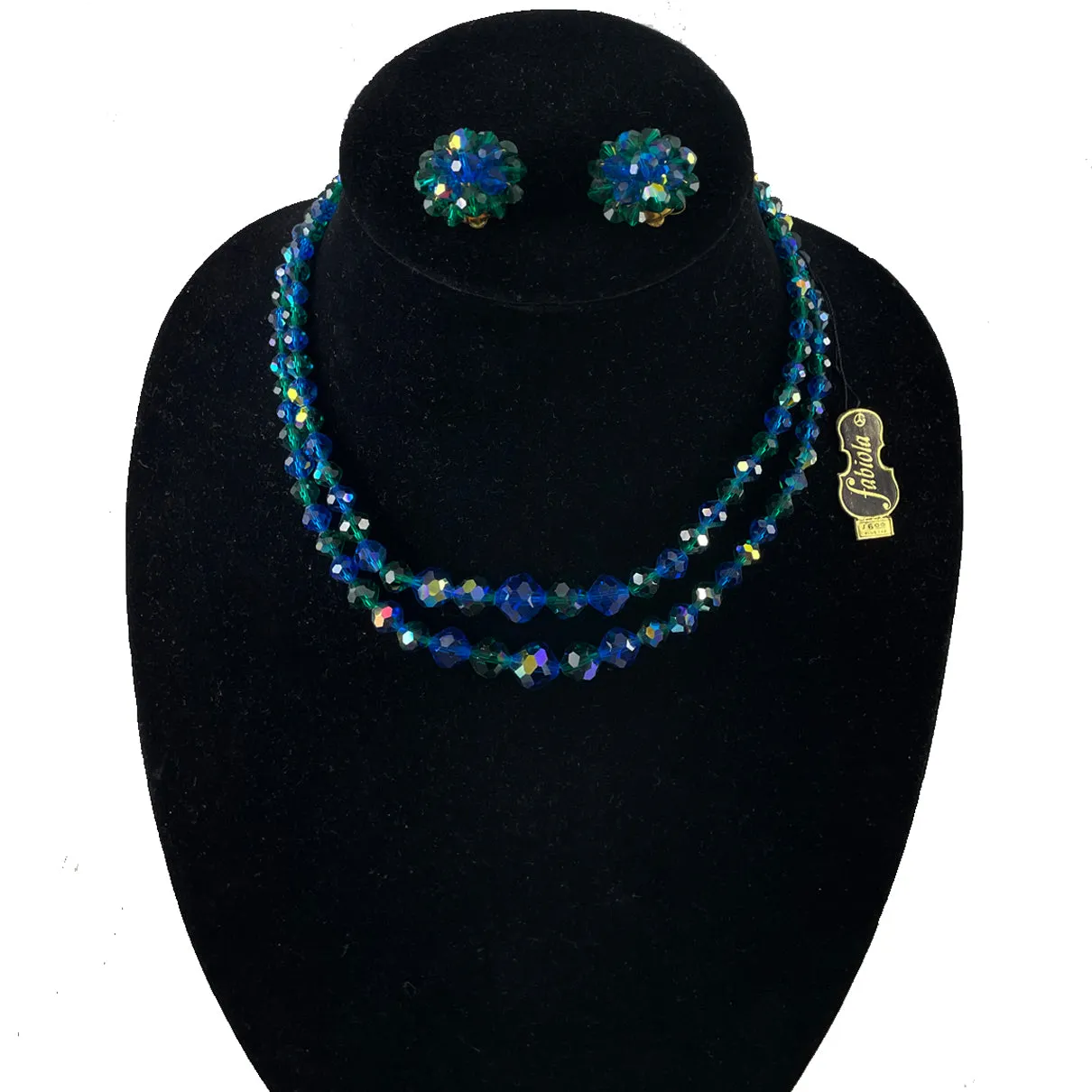 Fabiola Sapphire Emerald Crystal Necklace Earrings Italian