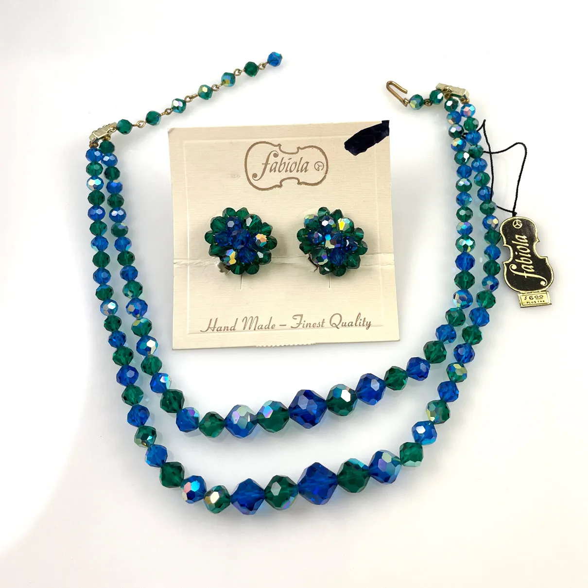 Fabiola Sapphire Emerald Crystal Necklace Earrings Italian