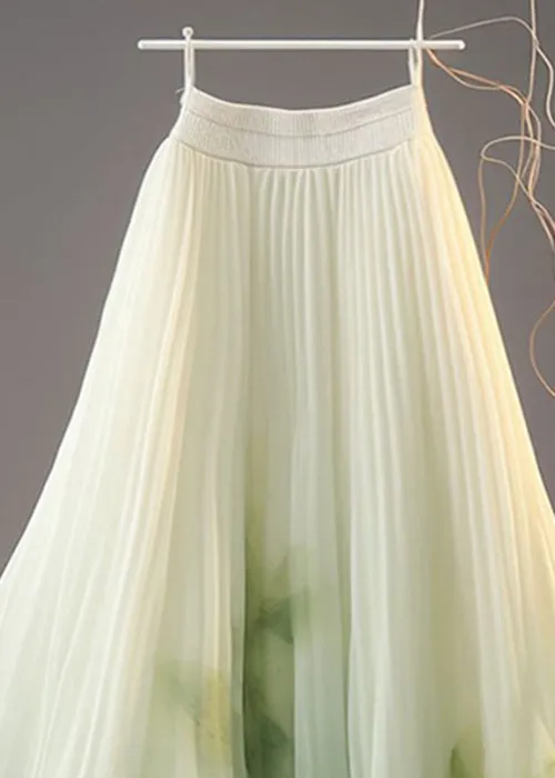 French Green Tie Dye Wrinkled Chiffon Skirt Summer AB1014