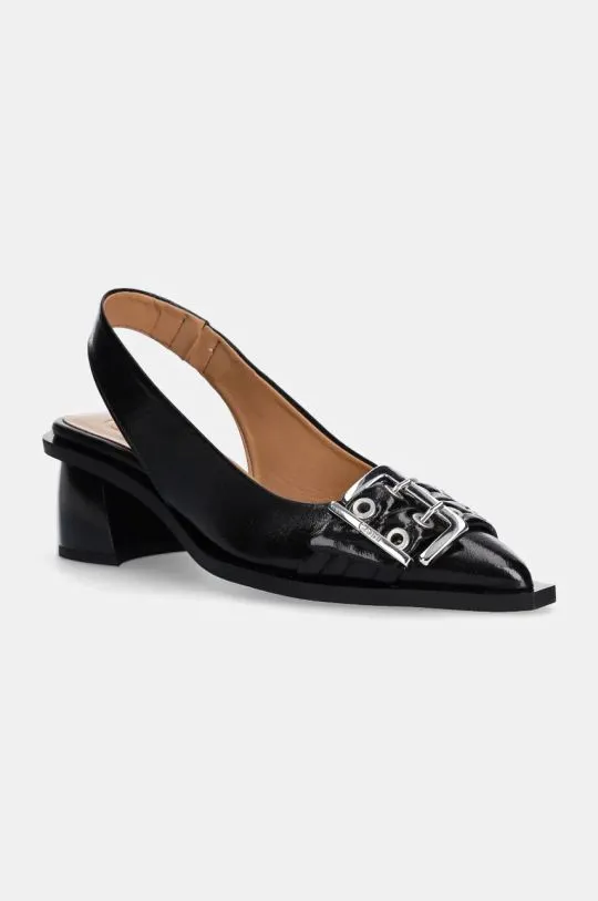 GANNI court shoes Feminine Buckle Slingback Pump Naplack black color S2892