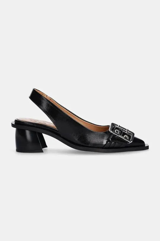 GANNI court shoes Feminine Buckle Slingback Pump Naplack black color S2892