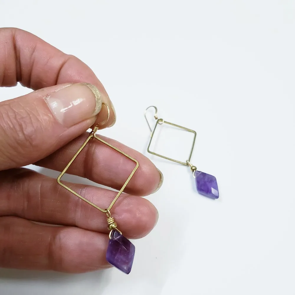 Geometric Amethyst Marquis Earrings