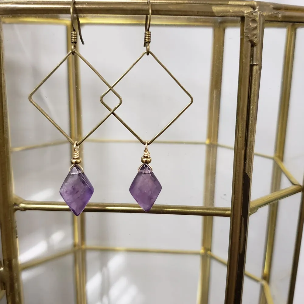 Geometric Amethyst Marquis Earrings