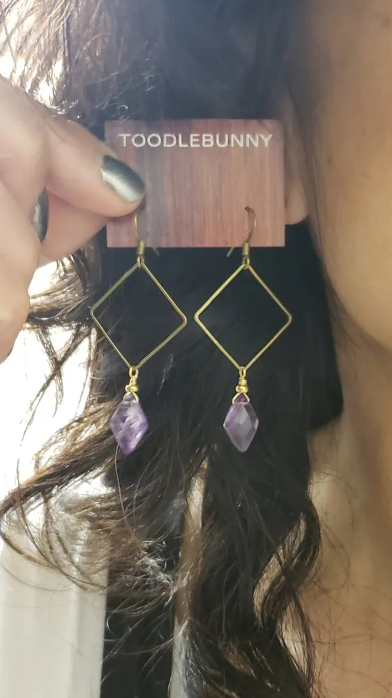 Geometric Amethyst Marquis Earrings