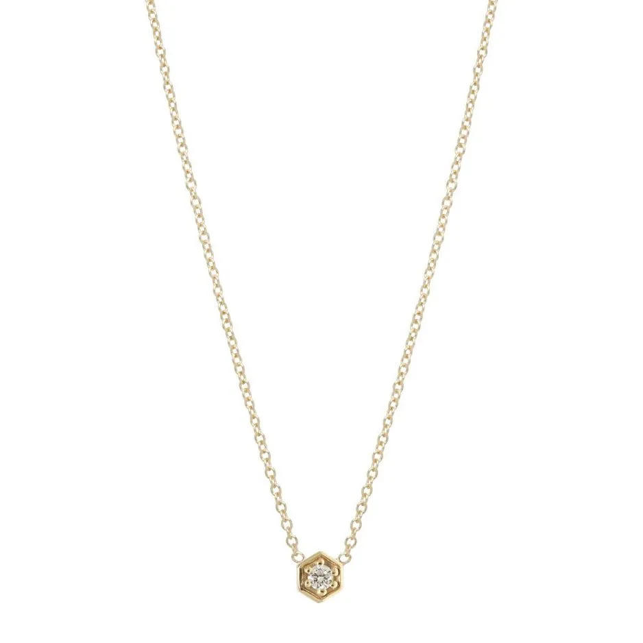 Gold Hexagonal Prong-Set Diamond Necklace