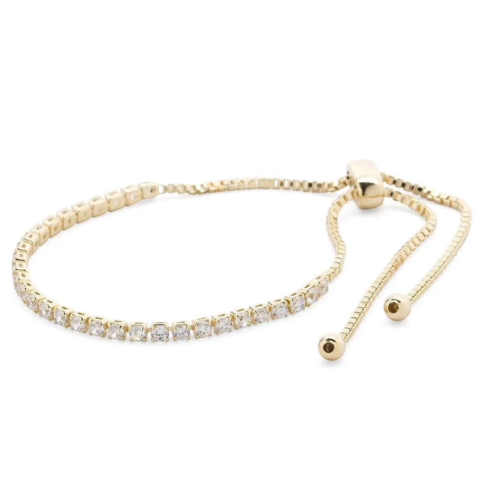 Gold Plated Tiny Square CZ Slide Tennis Bracelet