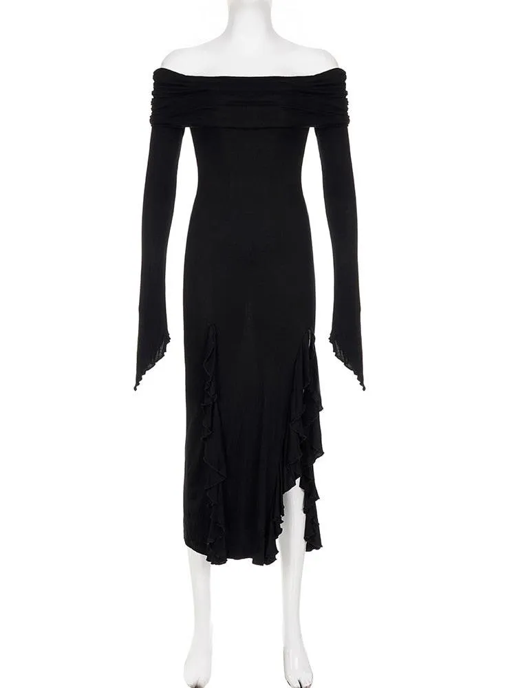 Gothic Elegant Fashion Dark Ruffles Split Long Dress