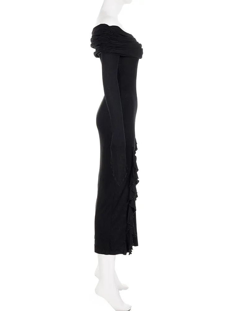 Gothic Elegant Fashion Dark Ruffles Split Long Dress