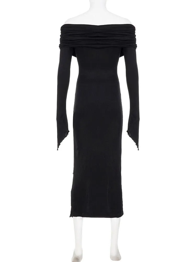 Gothic Elegant Fashion Dark Ruffles Split Long Dress