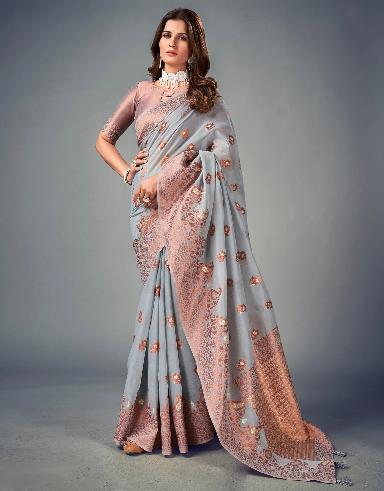 Grey Cotton Saree