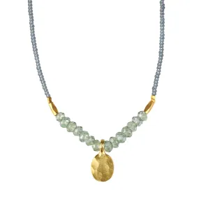 Grey Seed Bead Necklace with Hammered Gold Vermeil Pendant