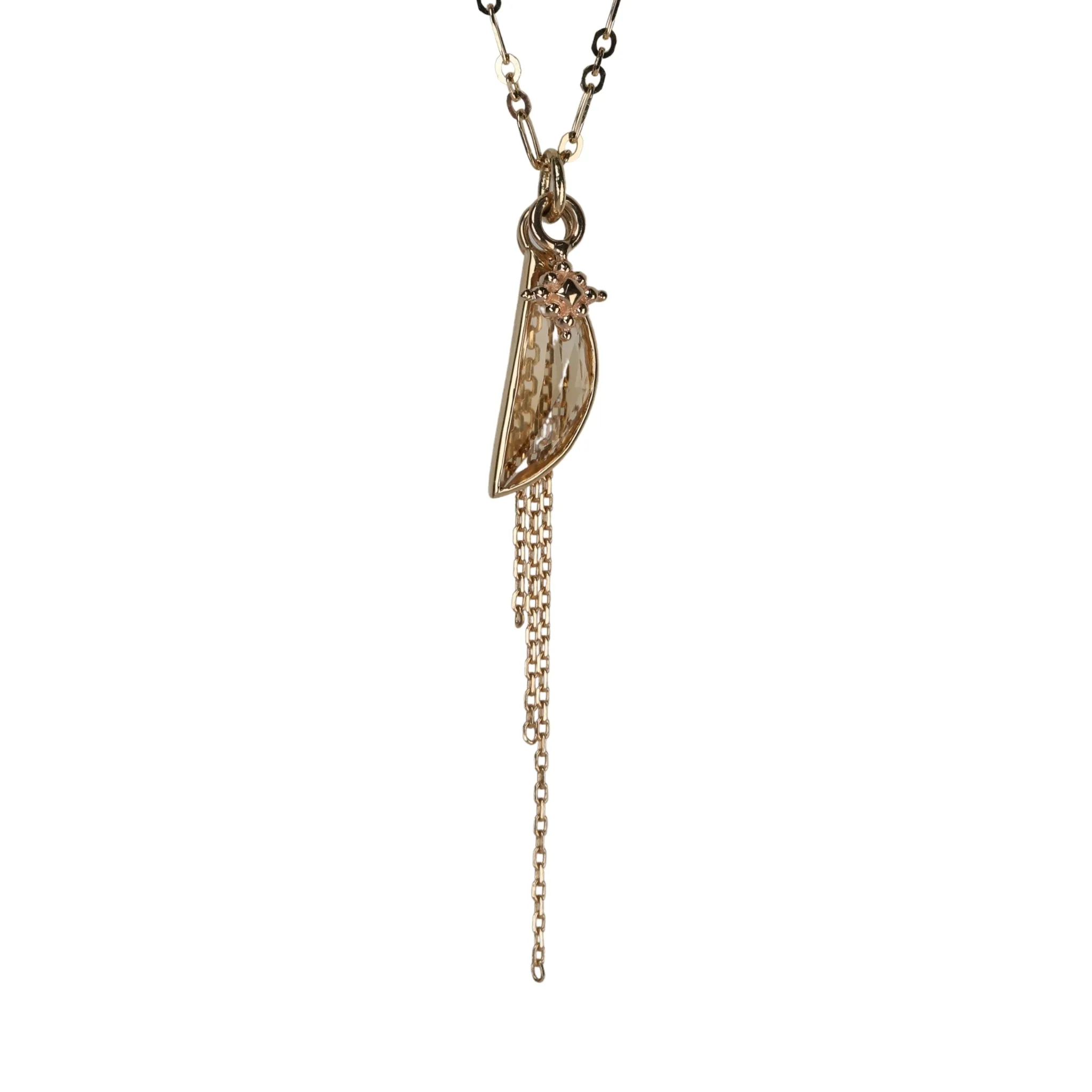 Half Moon Citrine, Chain Drop, and Dala Charm Necklace