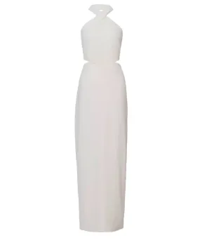 Halter Neck Cutout Long Dress In White