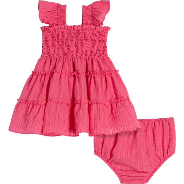 Hill House Home Baby Girls Ellie Tonal Seersucker Ruffle Shoulder Tiered Nap Dress Set, Watermelon