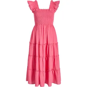 Hill House Home Women's Ellie Tonal Seersucker Ruffle Shoulder Tiered Nap Dress, Watermelon