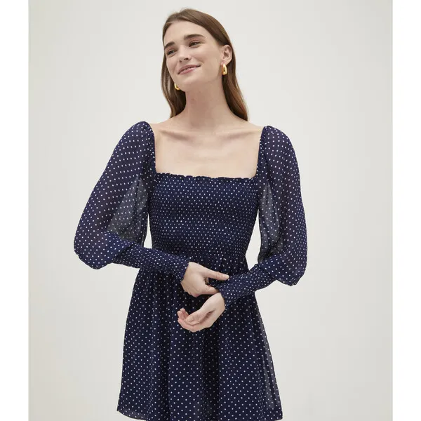 Hill House Home Women's Grace Georgette Polka Dot Mini Nap Dress, Navy