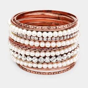 iLLASPARKZ 11PCS - Crystal Pearl Embellished Bangle Bracelets