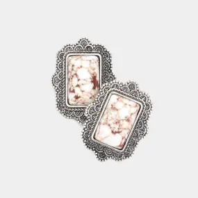 iLLASPARKZ Natural Stone Rectangle Antique Metal Stud Earrings