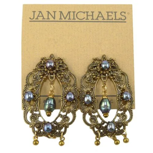 Jan Michaels Oval Wreath Earrings Amethyst Pearl Victorian