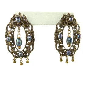 Jan Michaels Oval Wreath Earrings Amethyst Pearl Victorian