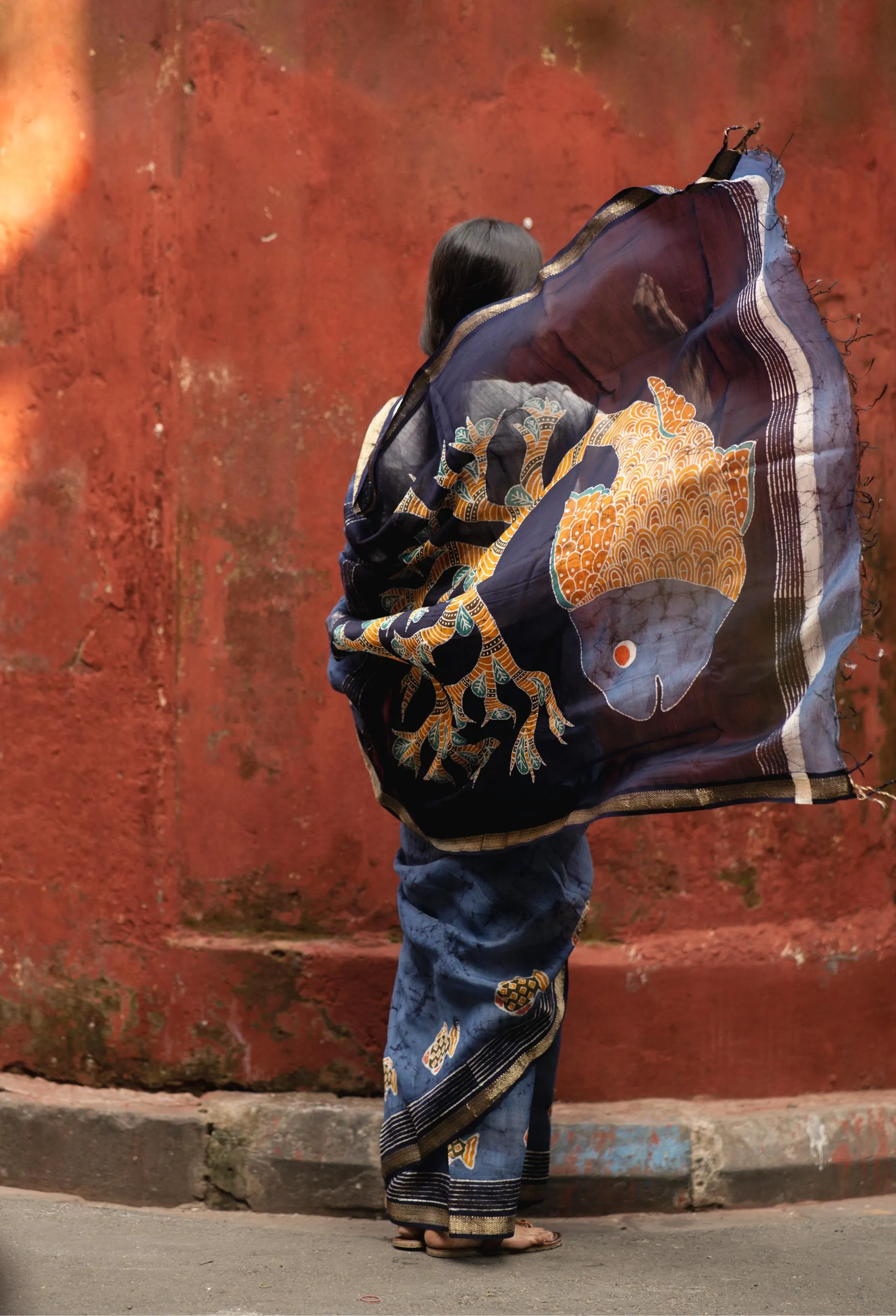 Jheelmeel -  Narmada Batik Madhubani  Blue Maheswari saree