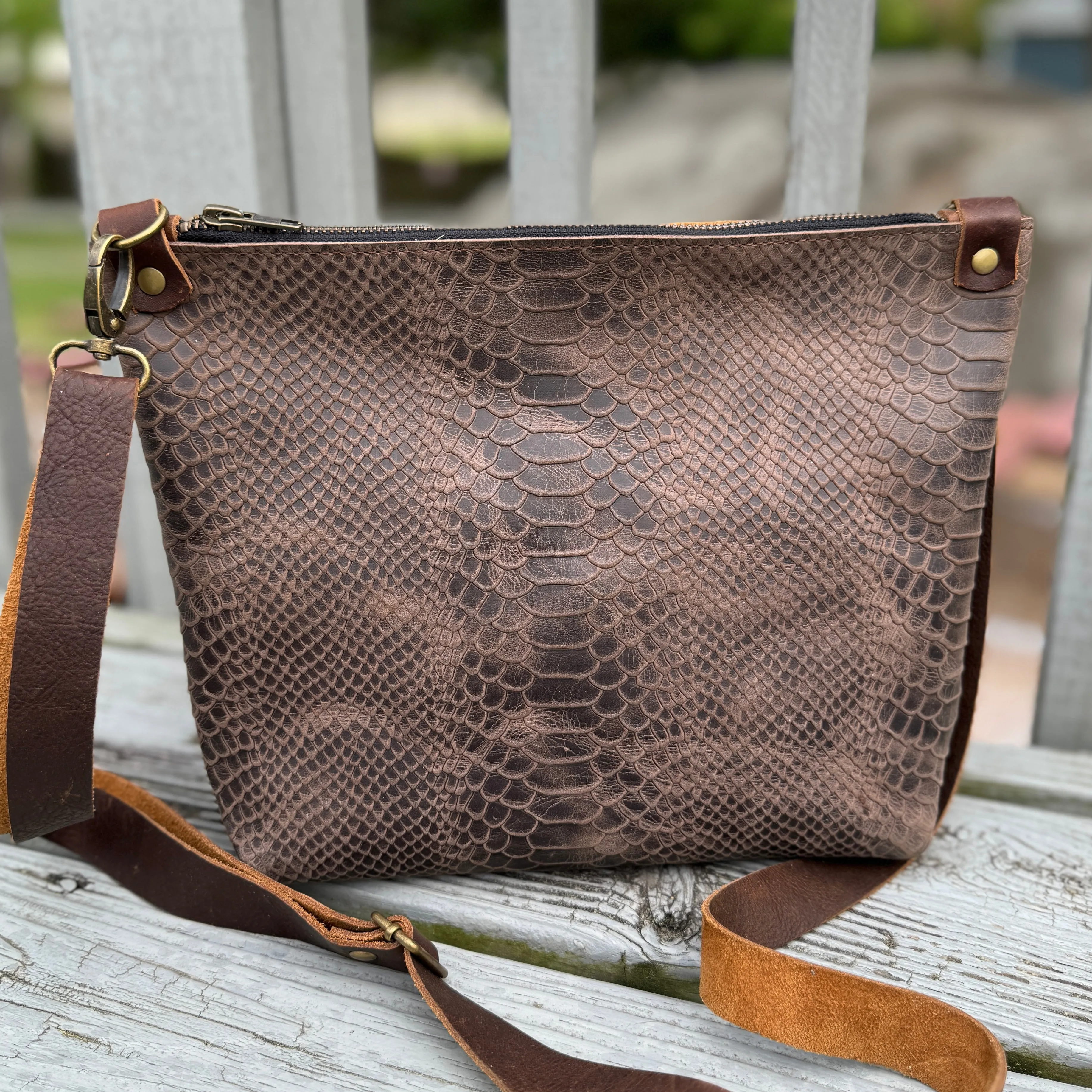 Just Go Zippered Crossbody Bag - Python Embossed