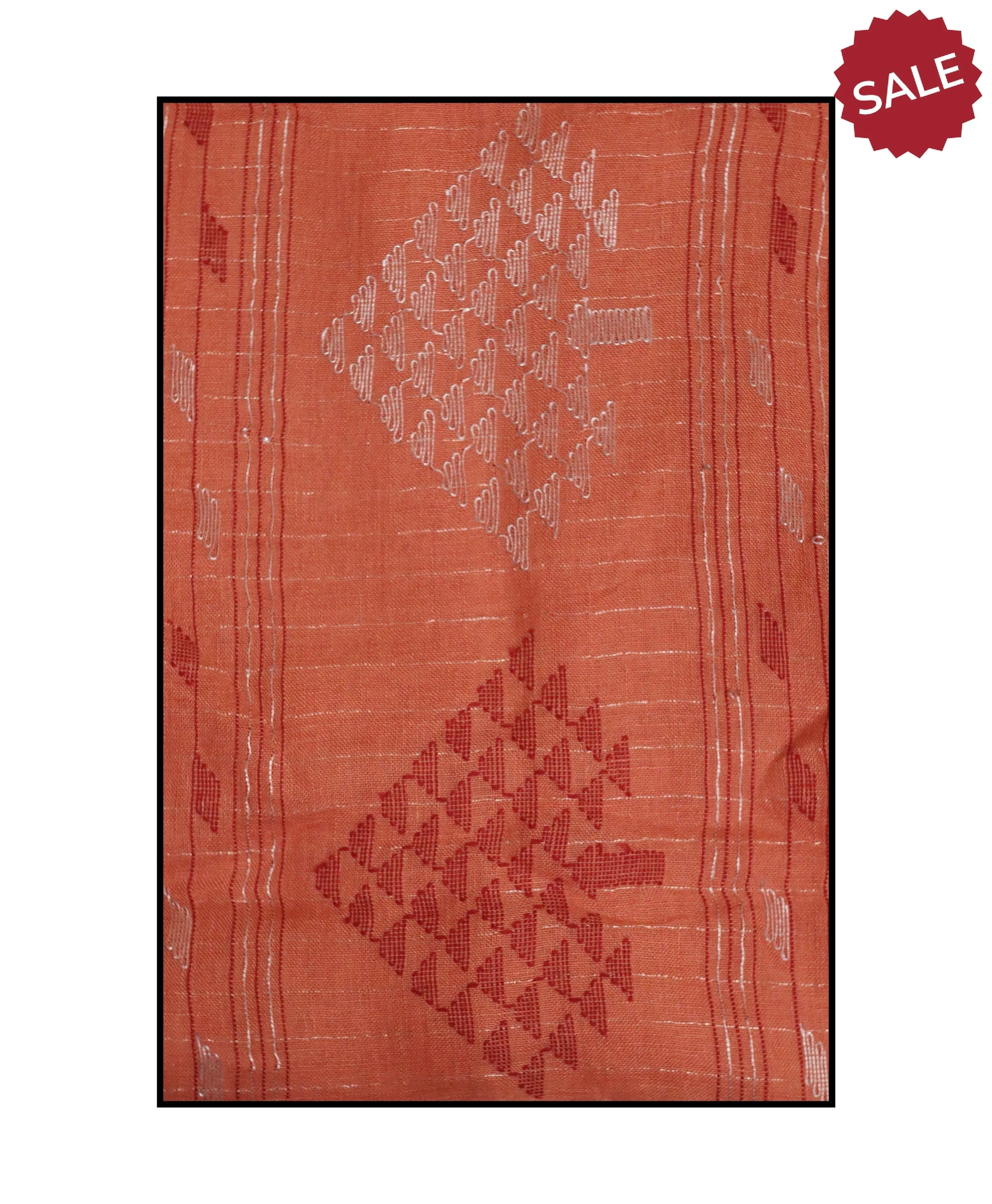 Kaisori Ekaya Narangi Jamdani Linen  saree