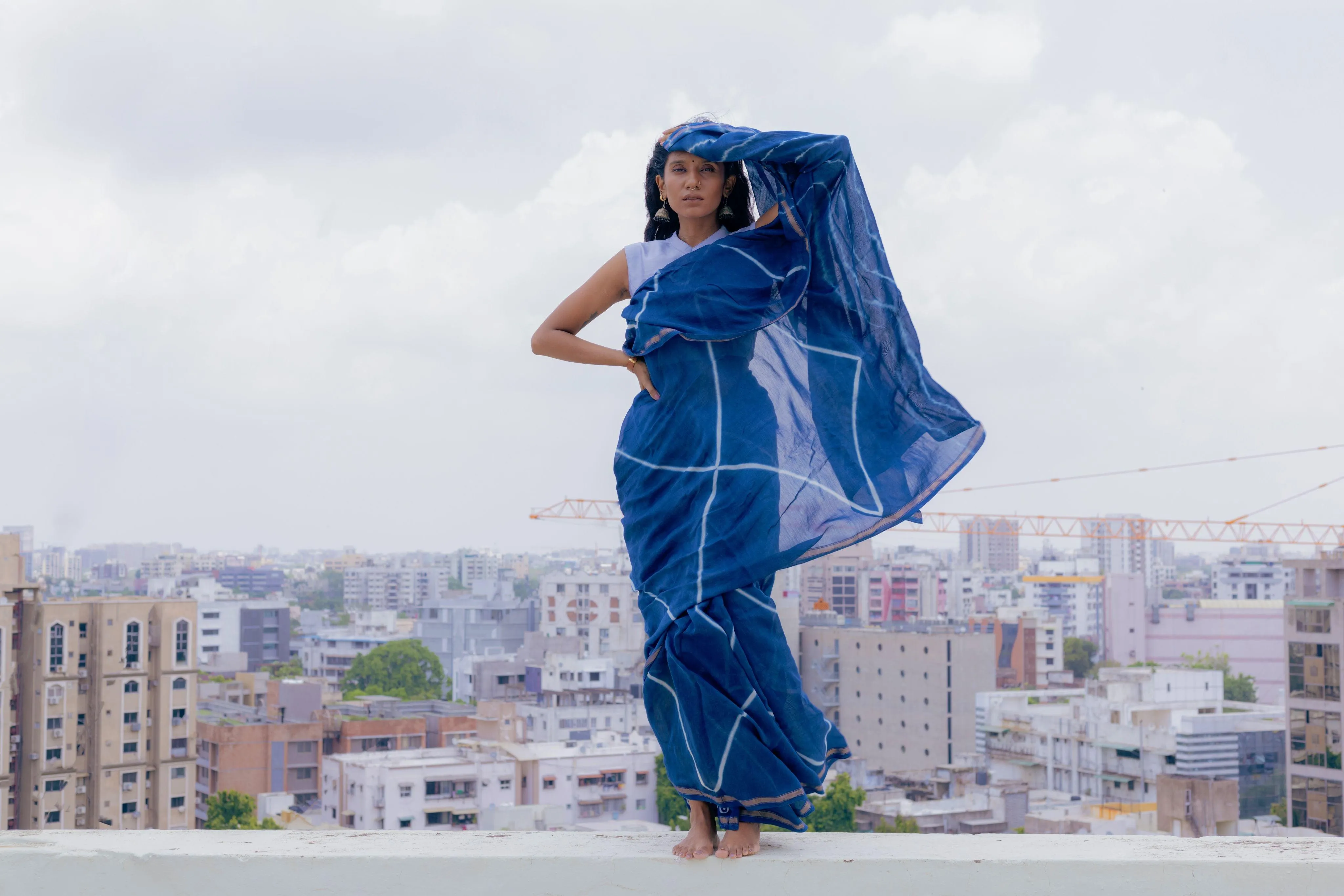 Kaisori Malhar - Dabu Pharad Clamp Indigo Dabu Silk Cotton saree 001