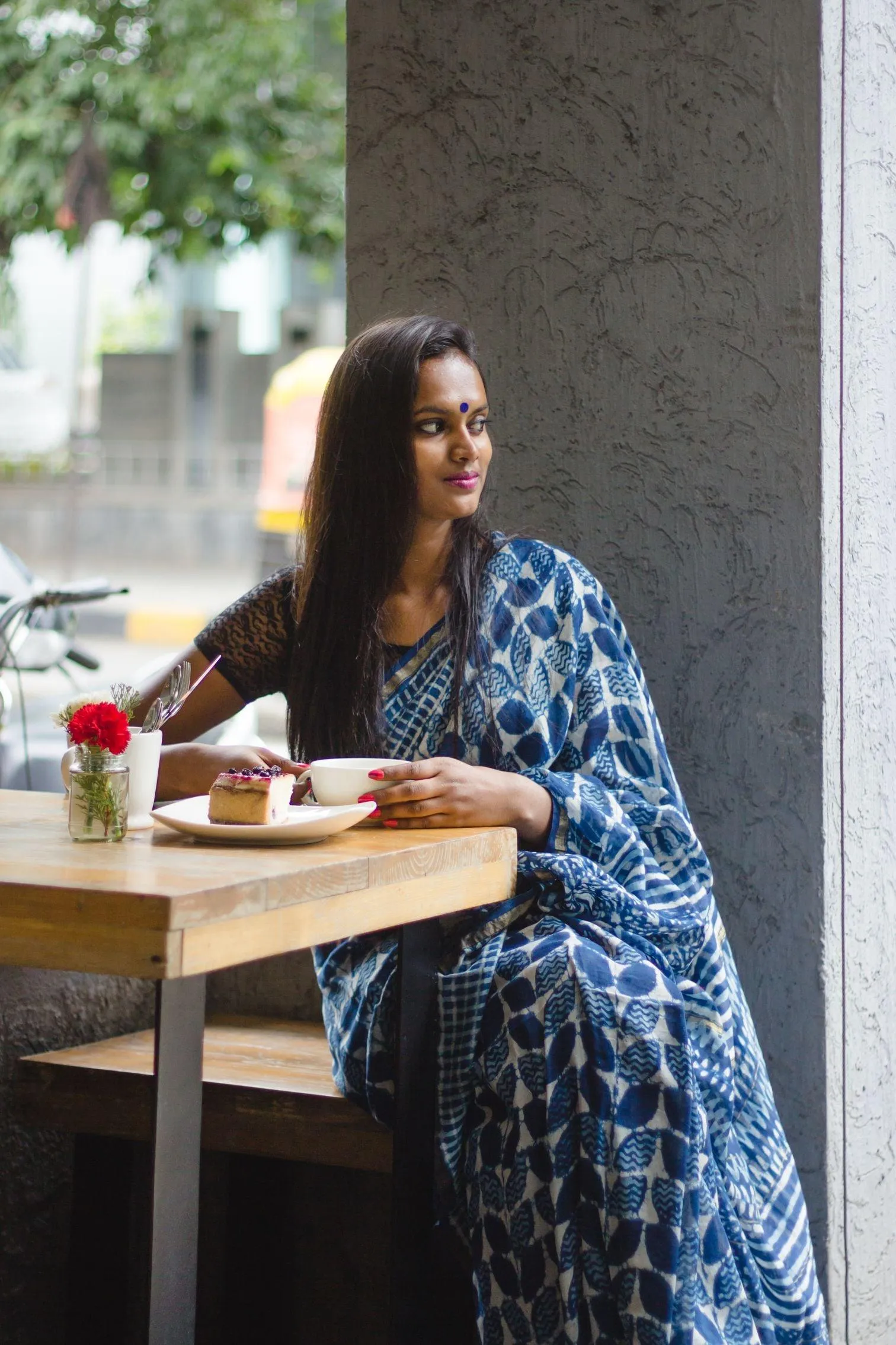 Kaisori Malhar Indigo Dabu leaf saree