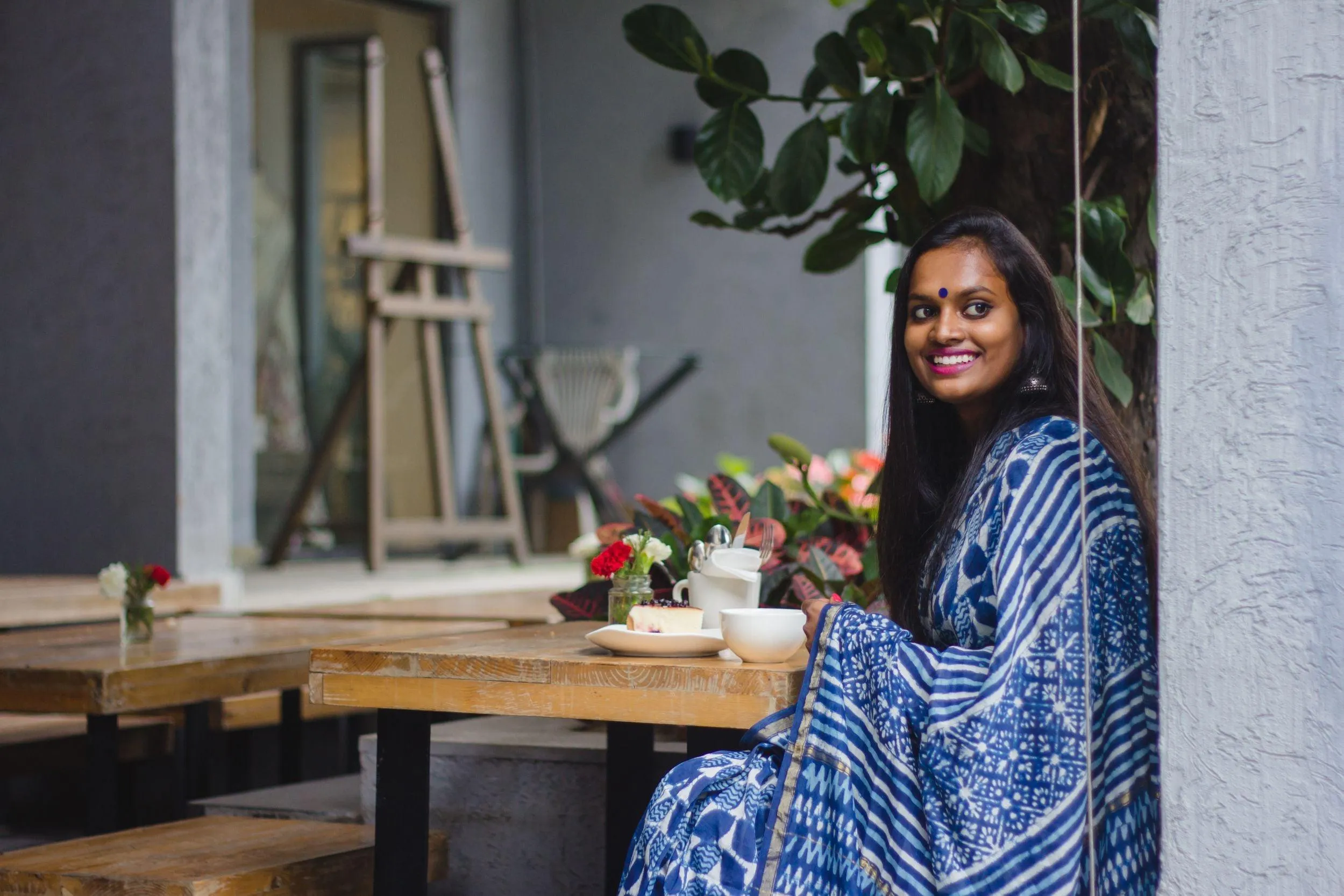 Kaisori Malhar Indigo Dabu leaf saree