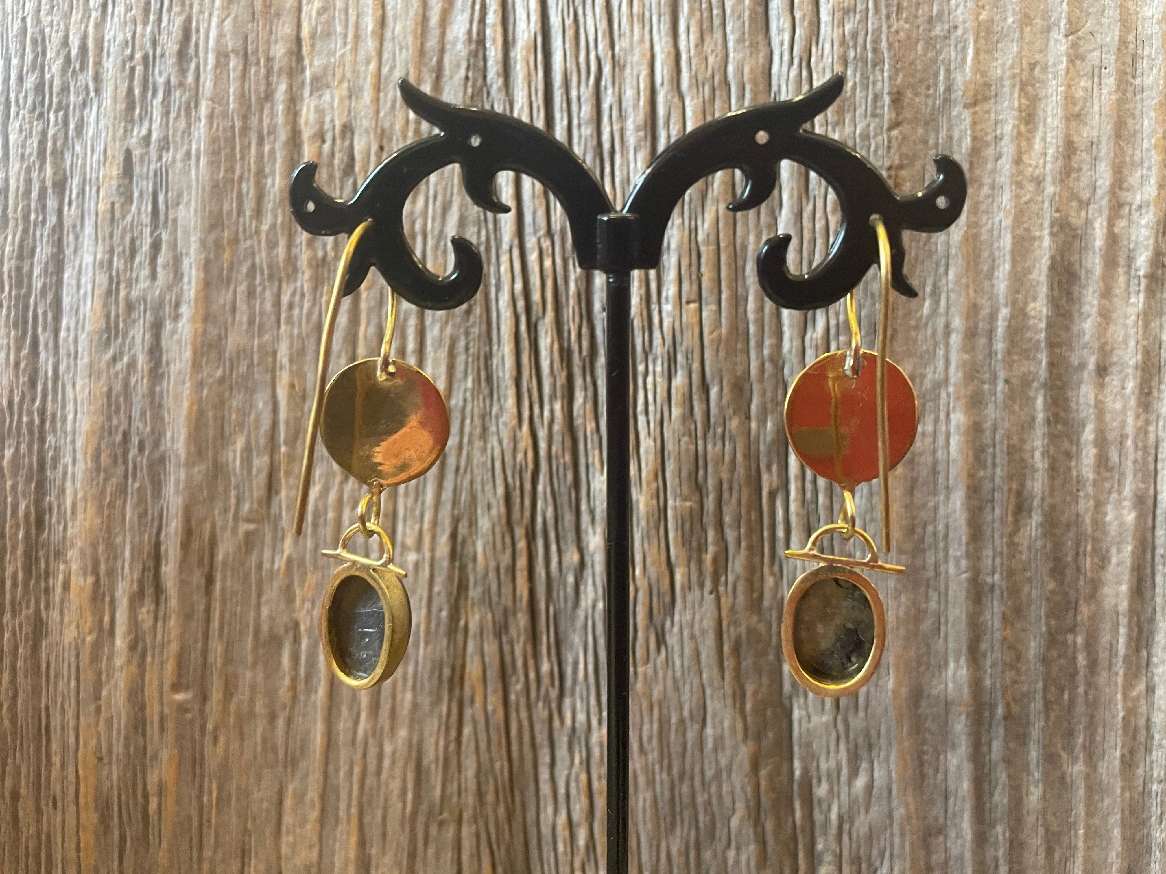 Labradorite and gold drop earrings- one of a kind