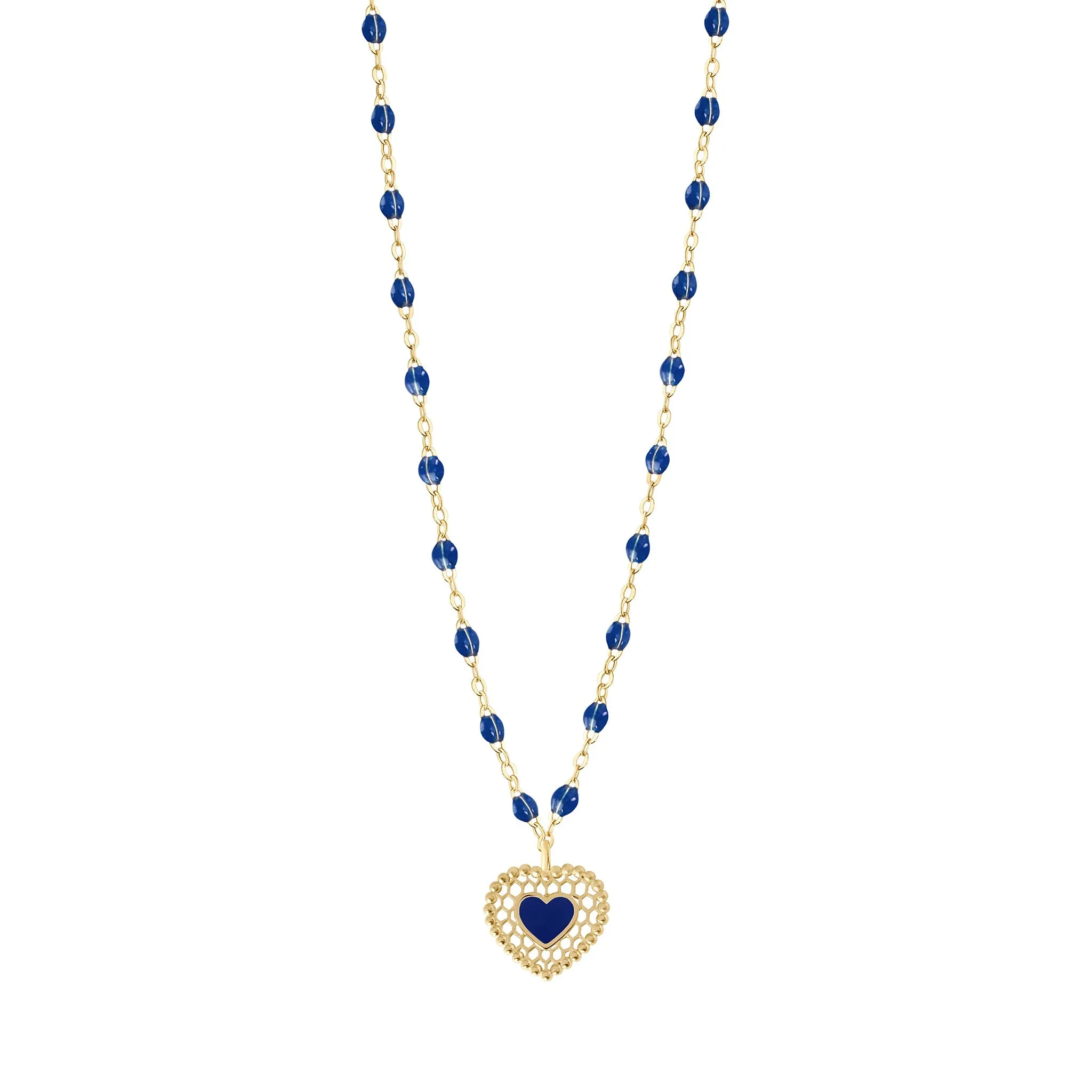 Lapis Lace Heart Necklace, Yellow Gold, 16.5