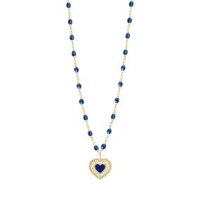 Lapis Lace Heart Necklace, Yellow Gold, 16.5