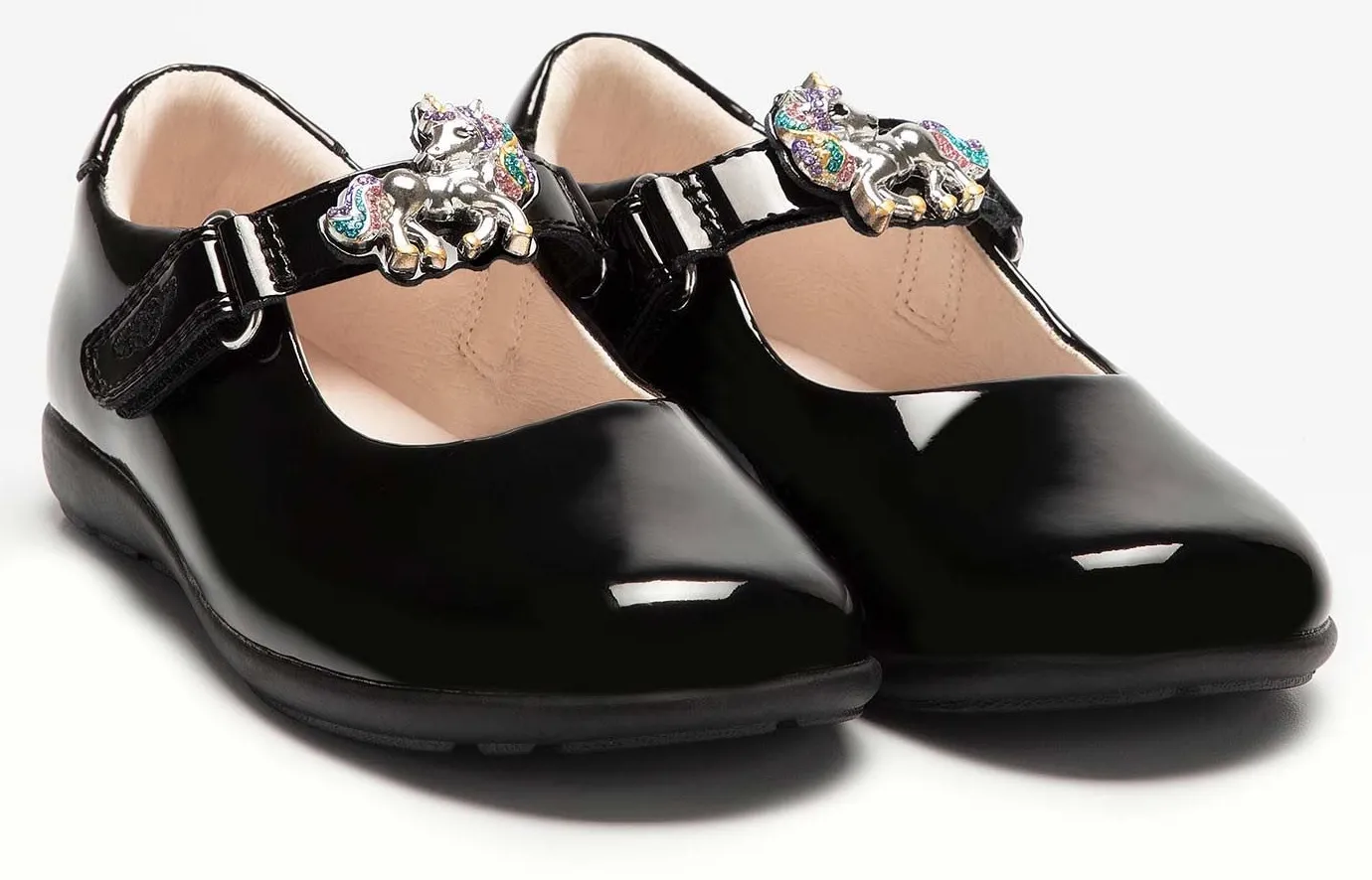 LELLI KELLY LK 8143 BELLA UNICORN INTERCHANGEABL STRAPS SCHOOL SHOES G FIT BLACK PATENT