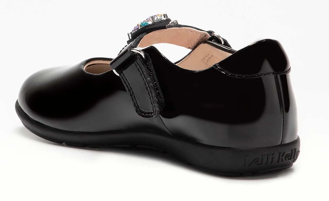 LELLI KELLY LK 8143 BELLA UNICORN INTERCHANGEABL STRAPS SCHOOL SHOES G FIT BLACK PATENT