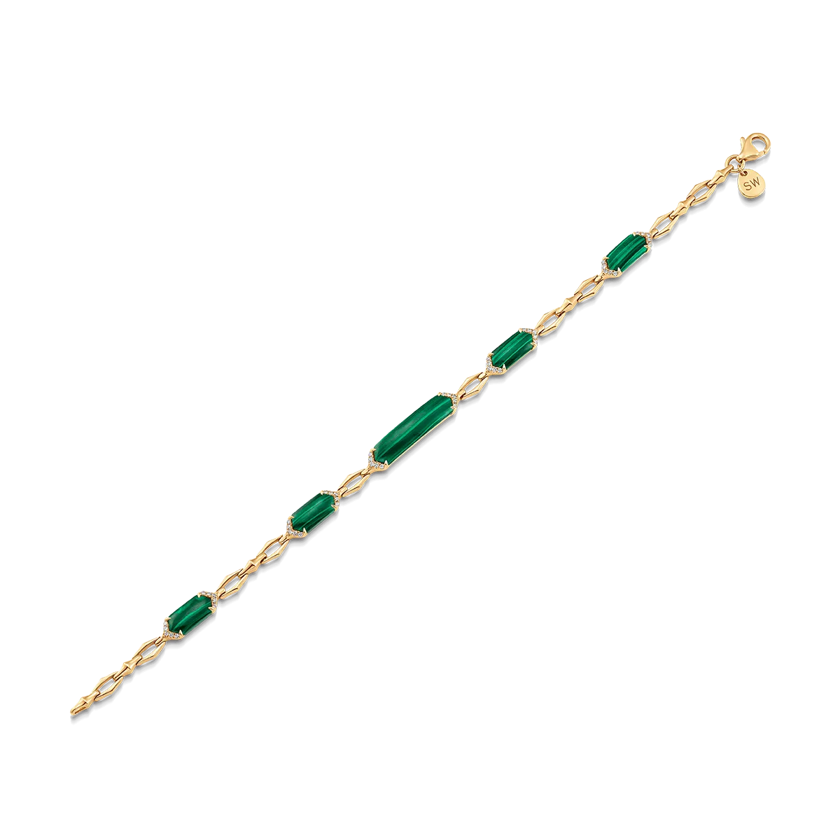 Lucia Malachite and Gold Elongated Hexagon Bracelet