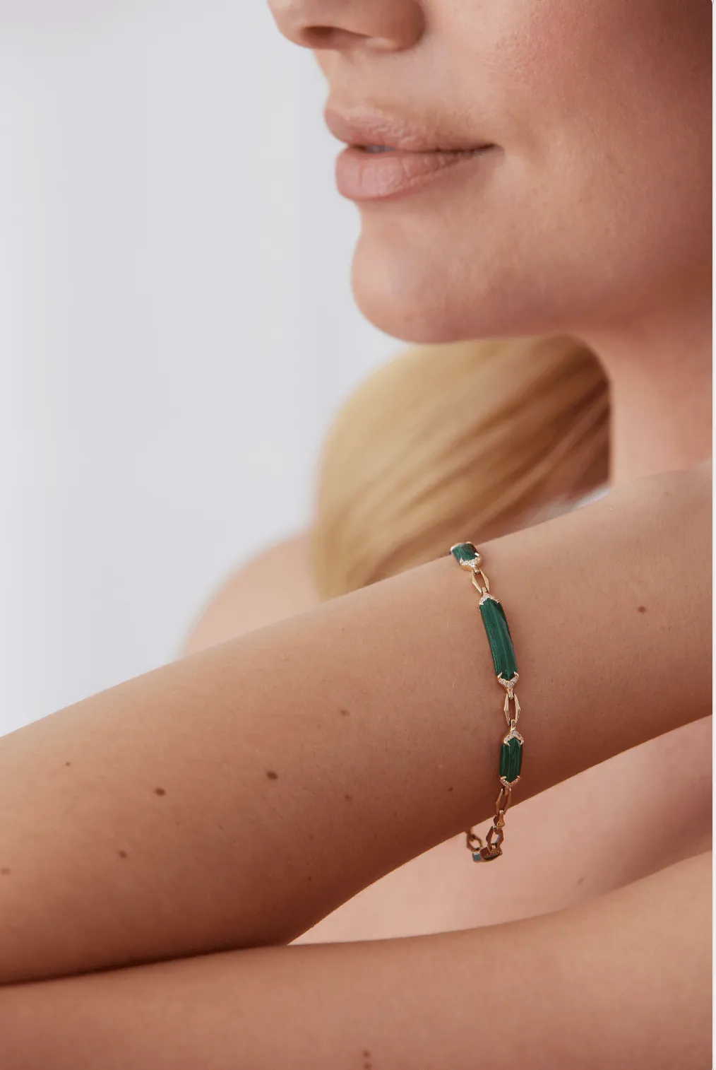 Lucia Malachite and Gold Elongated Hexagon Bracelet