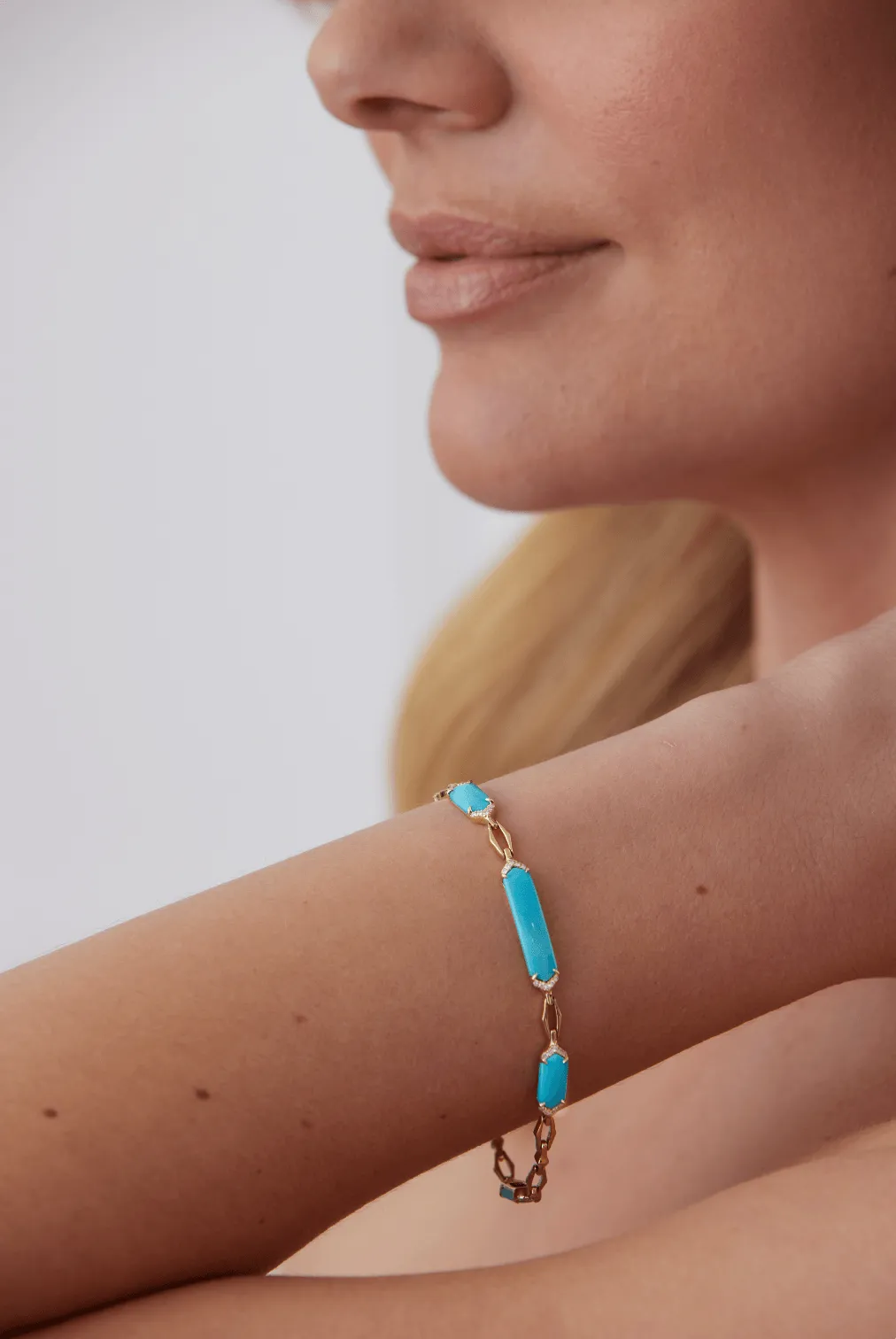 Lucia Turquoise and Gold Elongated Hexagon Bracelet