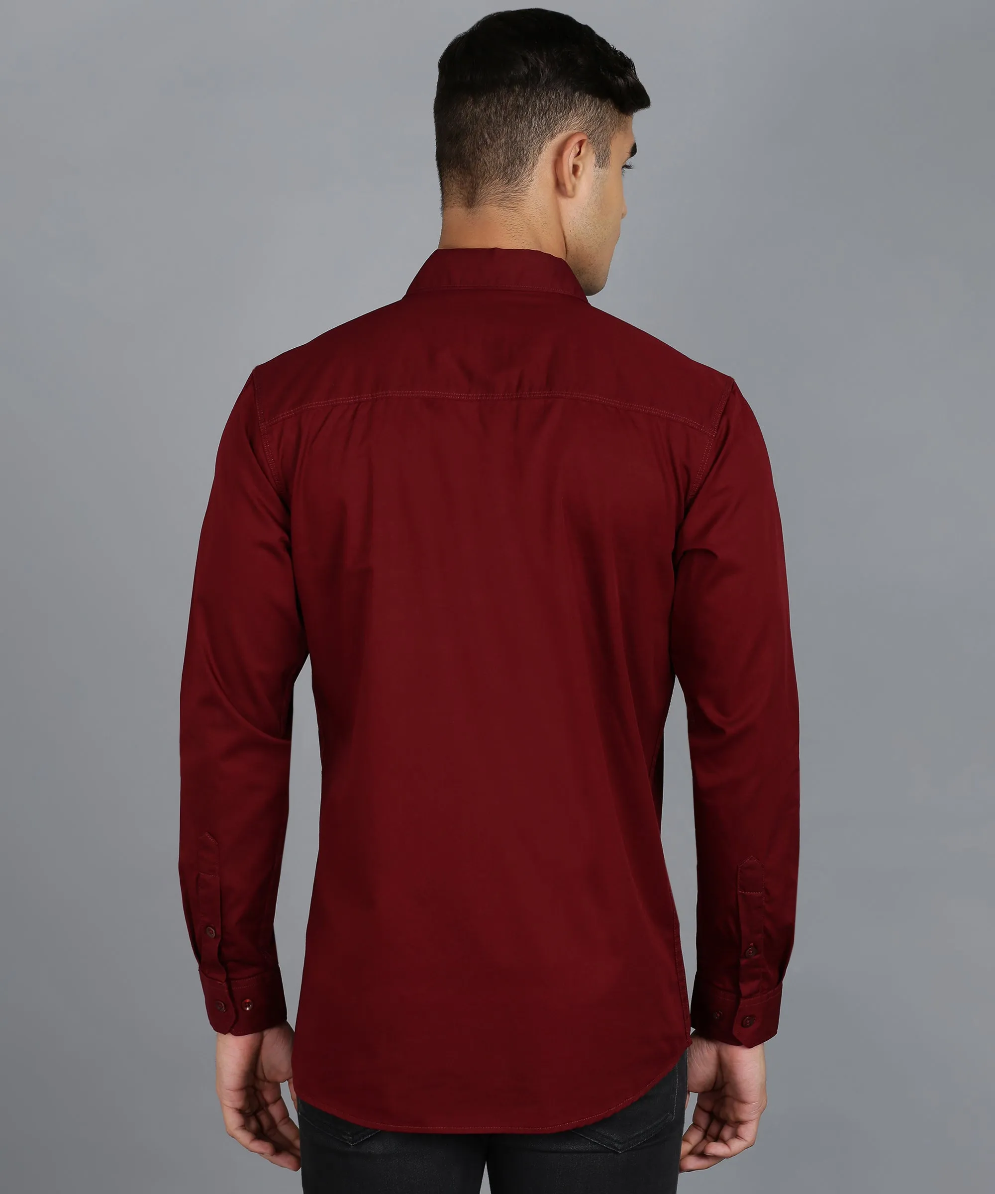 Men's Maroon Cotton Full Sleeve Slim Fit Casual Solid Shirt